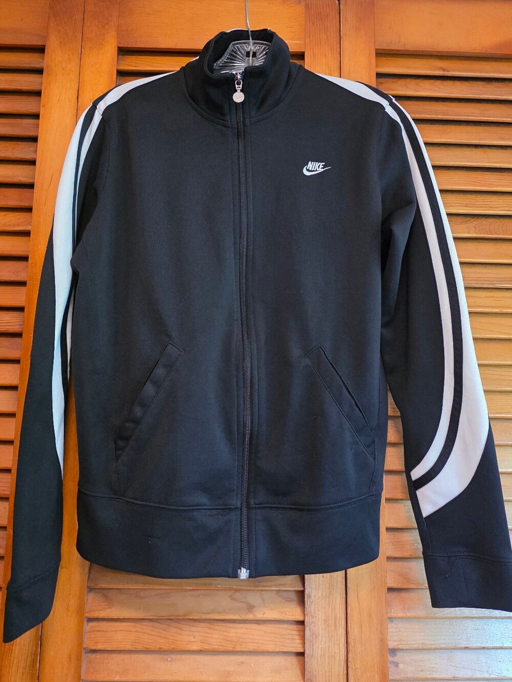 Vintage Nike Sportswear Track Jacket Black White Y2K Silver Tag Women's L